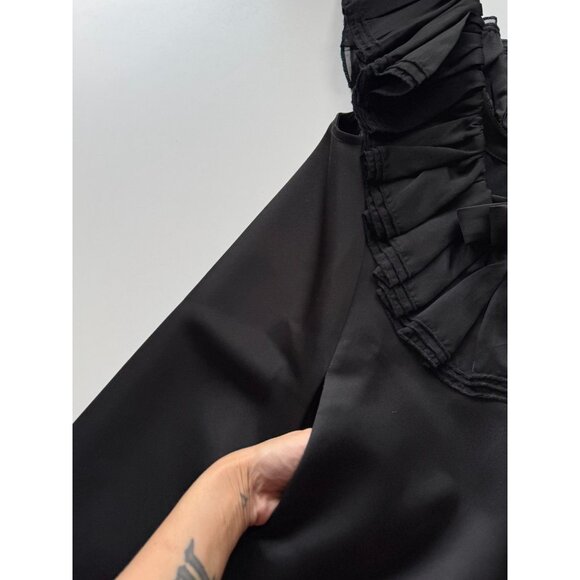 SHUSHU/TONG Black Duchess Satin Organza Ruffle U-Neck Mini Swing Dress, Size 4 - Picture 9 of 16